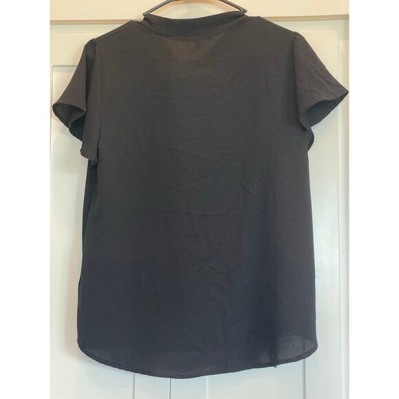 Papaya Black short flutter sleeve blouse with v neck and tie Large - Picture 2 of 6